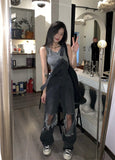 Y2K Wide-leg Black Ripped Denim Jumpsuit