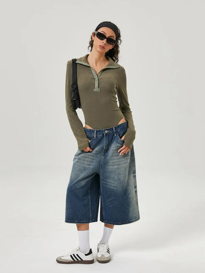 Retro Washed Gradient Wide Leg Jorts
