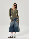 Retro Washed Gradient Wide Leg Jorts