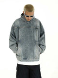 Breathable Patchwork Blue Wash Denim Hoodie
