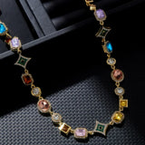 Colorful Zirconia Geometric Chain Necklace