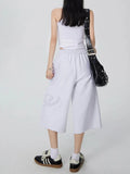 Women Y2K White Wide Leg Drawstring Jorts