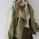 Women Avocado Green Leather Motorcycle Jacket