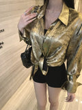 Women Classic Luxury Golden Color Long Sleeve Shirt