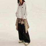 Velvet Embroidered Turn-Down Collar Sweatshirt
