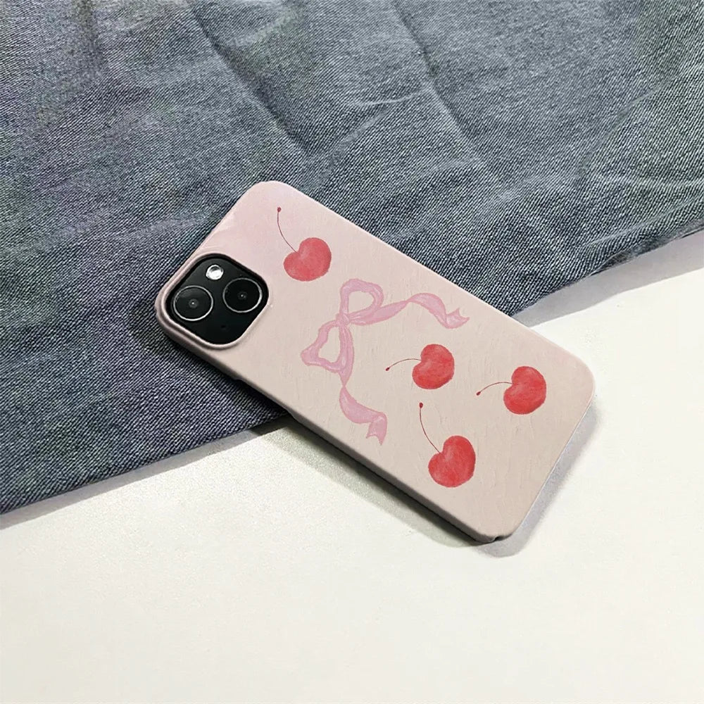 Soft Girl Pink Cherry Bow iPhone Case