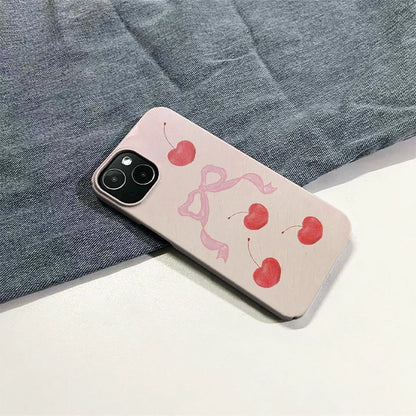 Soft Girl Pink Cherry Bow iPhone Case