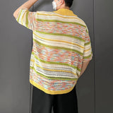 Versatile Gradient Striped Knit Polo Sweater