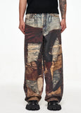 Vintage Distressed 3D Printed Baggy Jeans