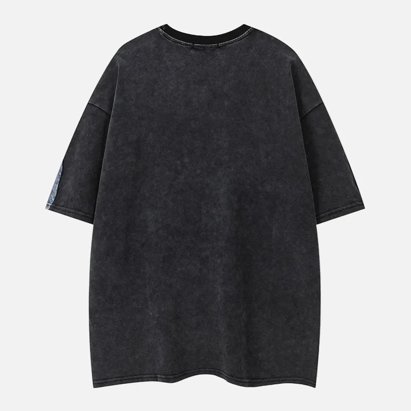 Oversized Printed Street with Patchwork T-Shirt