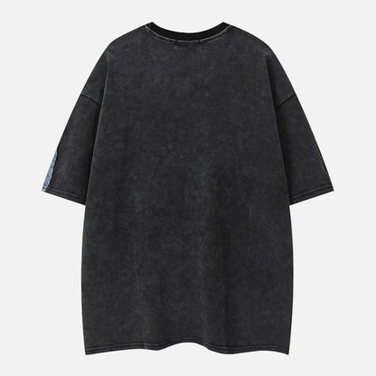 Oversized Printed Street with Patchwork T-Shirt