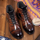 Luxury Crocodile Pattern Leather Boots