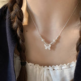 Elegant Sterling Silver Butterfly Pearl Necklace