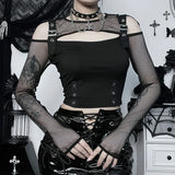 Dark Gothic Fishnet Patchwork Grunge T-Shirt