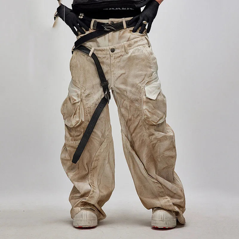 Irregular Patchwork Tailored Color-Washed Scimitar Jeans