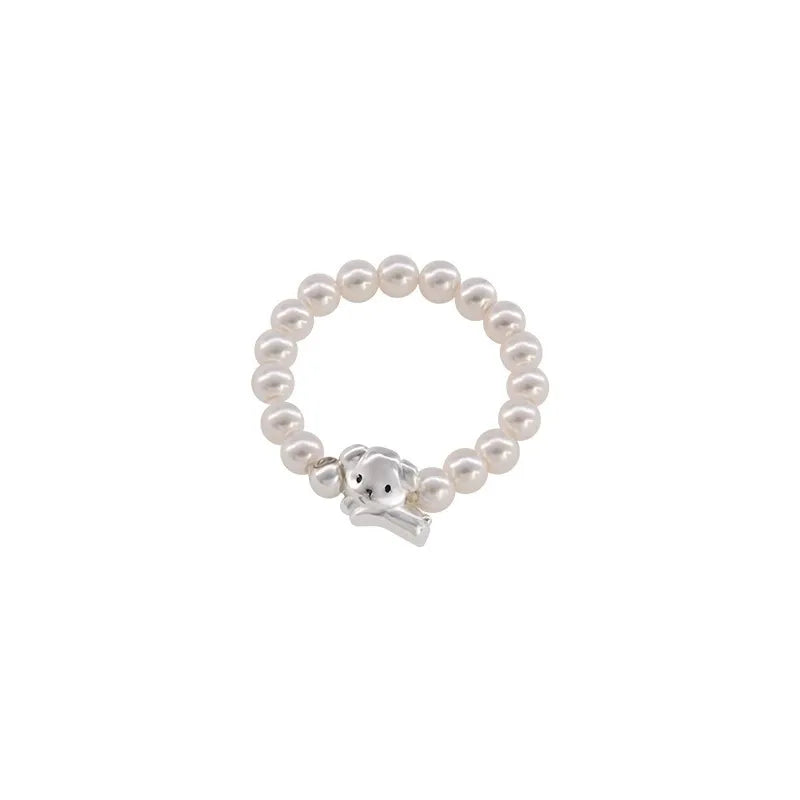 Elegant Sterling Silver Pearl Dog Ring
