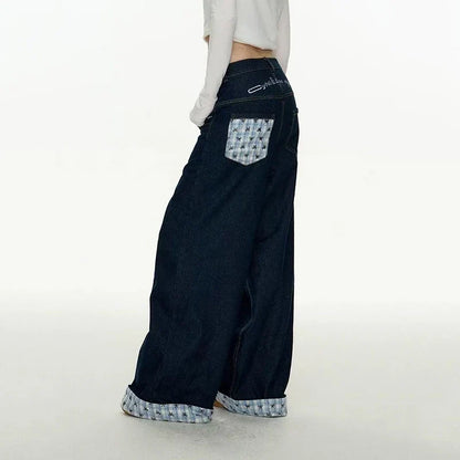 Casual Plaid Patchwork Vintage High Waist Jeans