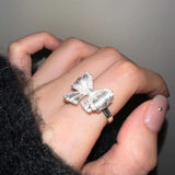 Adjustable Crystal Bow Silver Ring