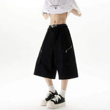 Streetwear Solid Color Wide Leg Workwear Jorts
