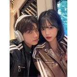 Korean Style Striped Casual PU Leather Jacket