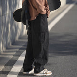 Elastic-waist Side Pockets Cargo Pants