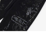 Gothic Graffiti Print Denim Pants