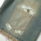 Vintage Patchwork Denim Casual Loose Short