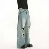 Distressed Broken Hole Straight Leg Jeans