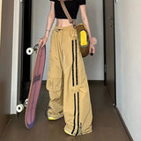 Women Hip Hop Striped Loose Wide Cargo Sweatpants