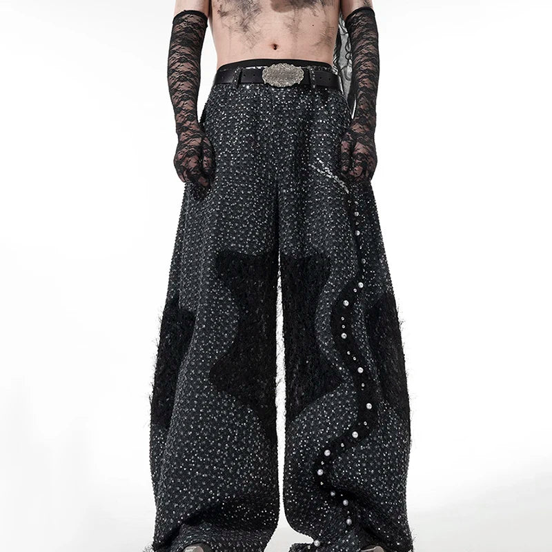 Pearl Patchwork Sequins Denim Jeans