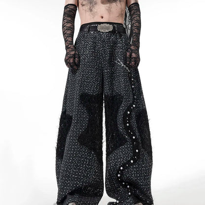 Pearl Patchwork Sequins Denim Jeans