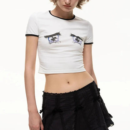 Watery Eyes Print Cartoon Crop T-Shirt