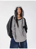 Black and Gray Contrast Color Long Sweatshirt