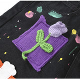Vintage Floral Knitted Pattern Jorts