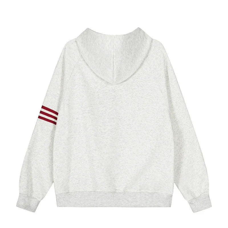 Essential Striped Patchwork Zip-Up Hooded Sweatshirt
