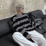 Classic Hairy Striped Round Neck Sweater