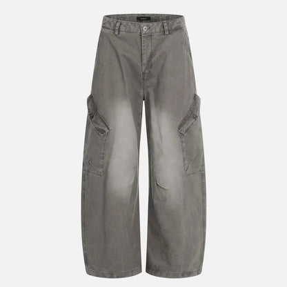 Retro Mid Waist Cotton Cargo Pants
