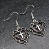 Silver Color Heart Cross Earrings
