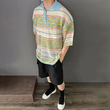 Versatile Gradient Striped Knit Polo Sweater