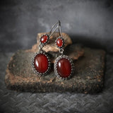 Red Zircon Inlaid Oval Drop Earring