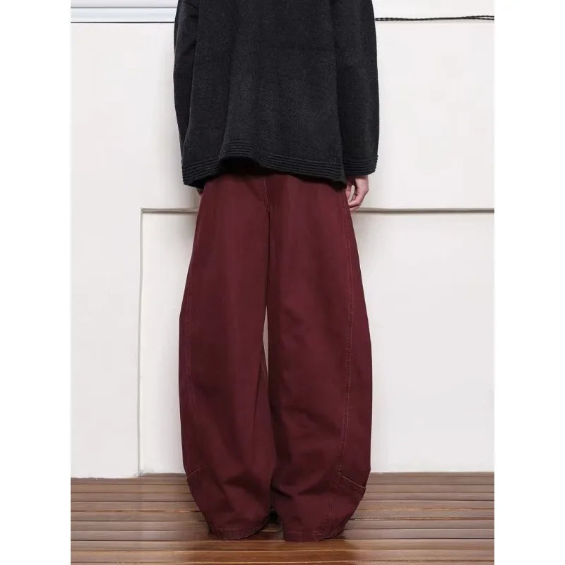 Spliced Scimitar Cotton Casual Wide Leg Pants