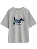 Dog Embroidered Loose Short T-Shirt