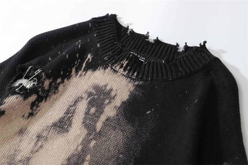 Oversized Pink & Black Distressed Jumper Sweater