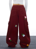 Y2K Versatile 2000s Style Red Floral Cargo Jeans