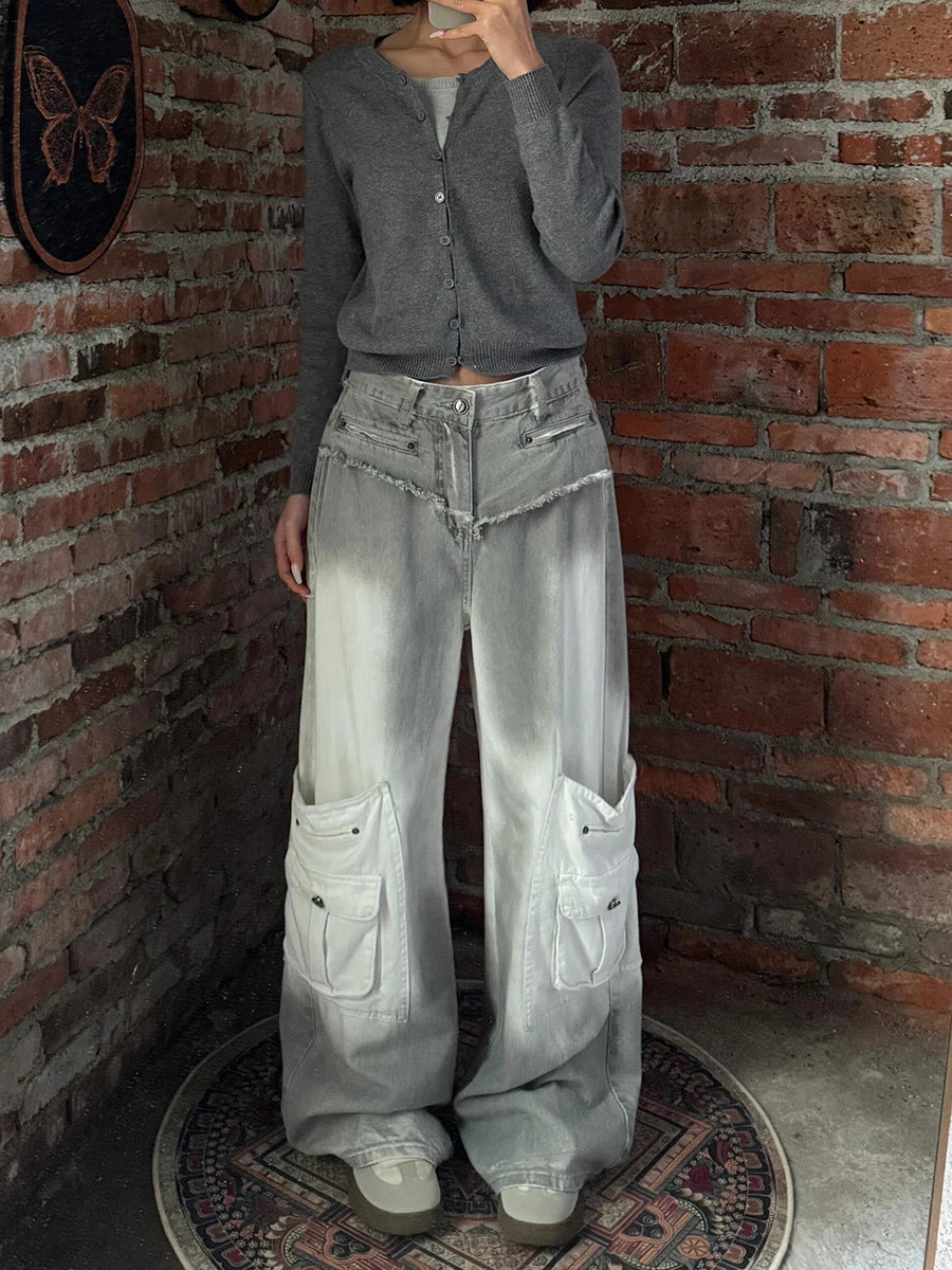 Y2K Retro Gradient Cargo Denim Jeans