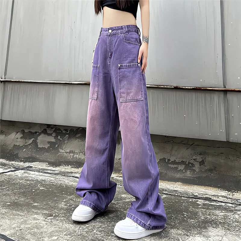 Women's Purple Loose Cargo Pants