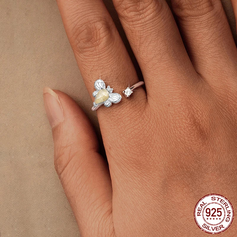 Women Cute Adjustable Sterling Silver Bee Ring