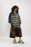 Women Flexible Vibrant Plaid Paint Splatter Shirt