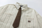 Elevated Japanese Style With Tie Loose Short Sleeve Shirt