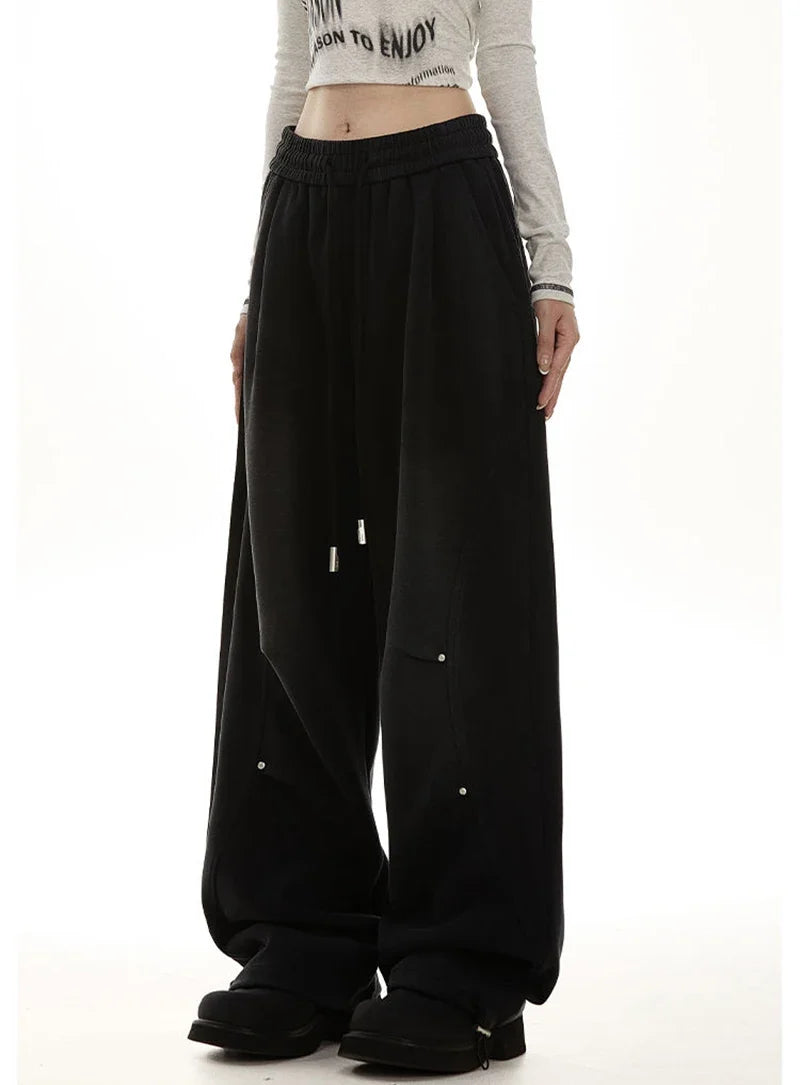 American Streetwear Vintage High Waist Lace-Up Sweatpants